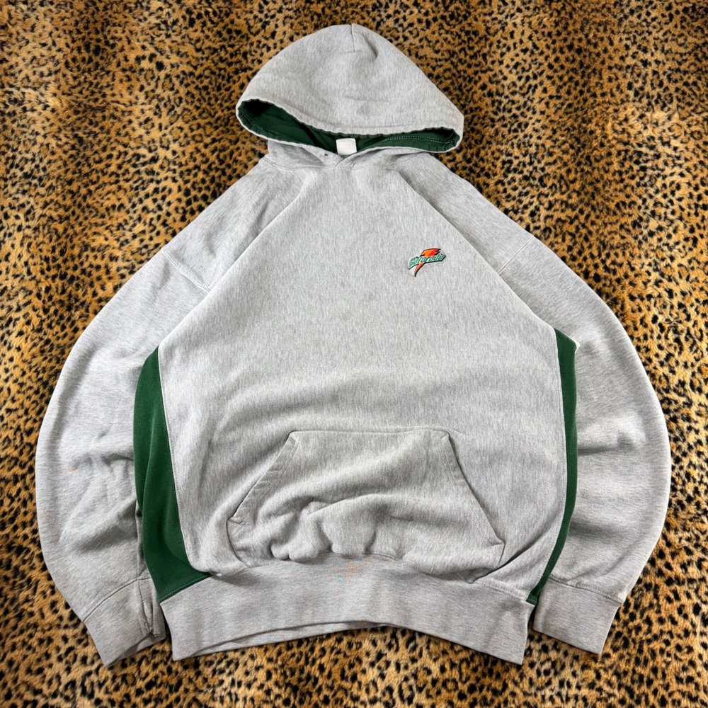Vintage 90s Badger Sport Gatorade Hoodie Grey Green Colorblock Sweatshirt XL